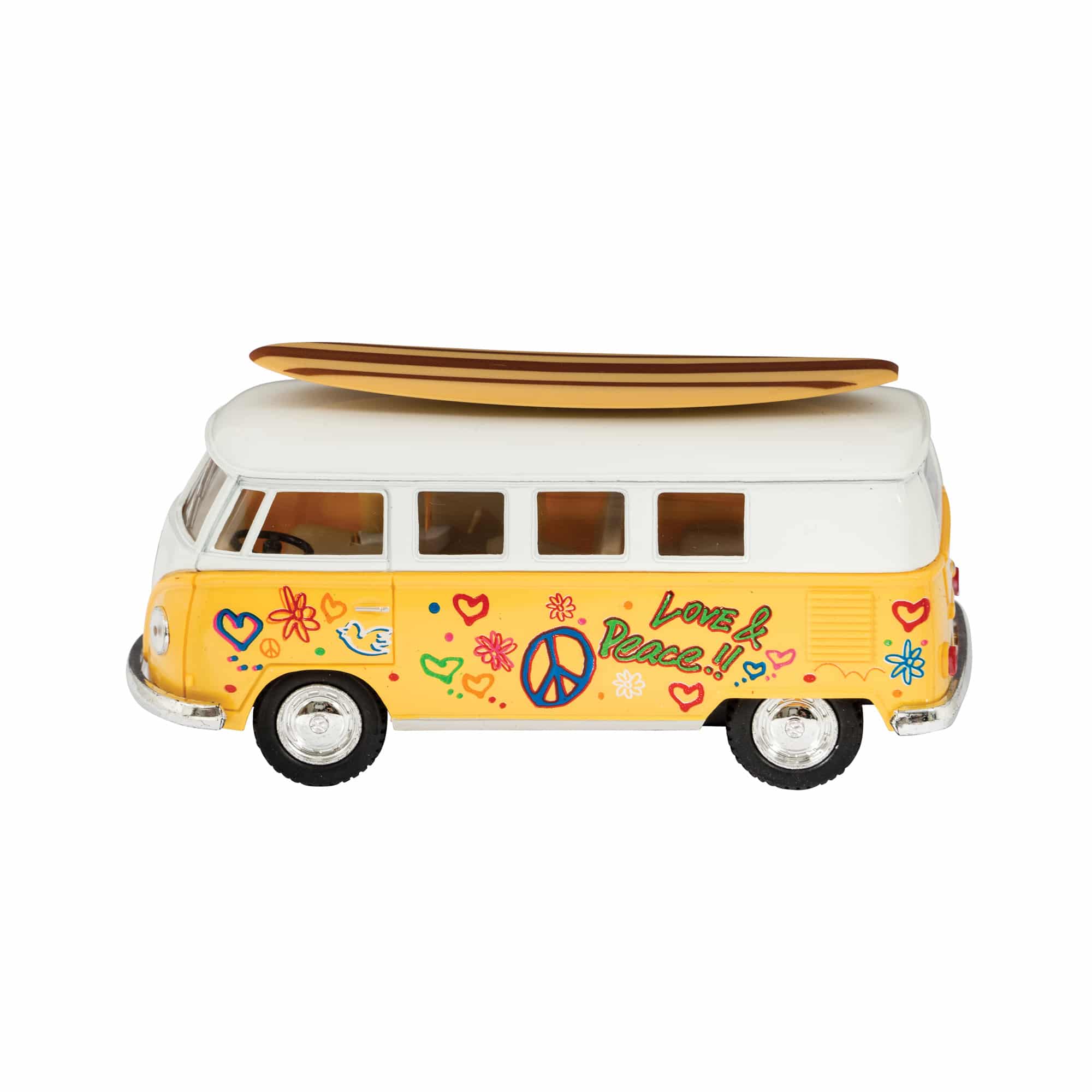 Kinsmart Volkswagen Classical Bus 1962 Surfboard 1:32 Diecast Model Bus Yellow